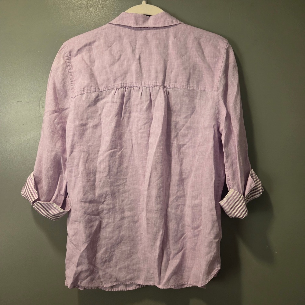 Chico's 100% Linen Button Up Shirt 3/4 Sleeves, Size 2 Women's 12/14, Lavender - Picture 2 of 10